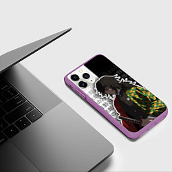 Чехол iPhone 11 Pro матовый Гию томиока и иероглифы - клинок, цвет: 3D-фиолетовый — фото 2