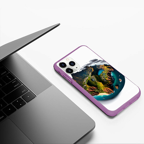 Чехол iPhone 11 Pro матовый Планета с одним островом / 3D-Фиолетовый – фото 3