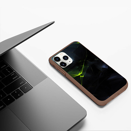 Чехол iPhone 11 Pro матовый Black green elements / 3D-Коричневый – фото 3