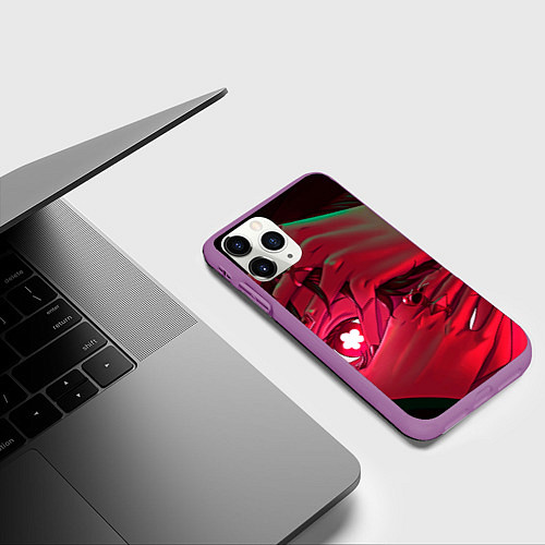 Чехол iPhone 11 Pro матовый Ху Тао смотрит - Геншин / 3D-Фиолетовый – фото 3