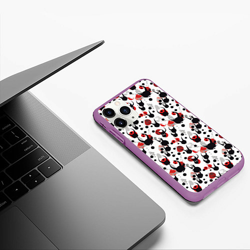 Чехол iPhone 11 Pro матовый Паттерн с рогами / 3D-Фиолетовый – фото 3