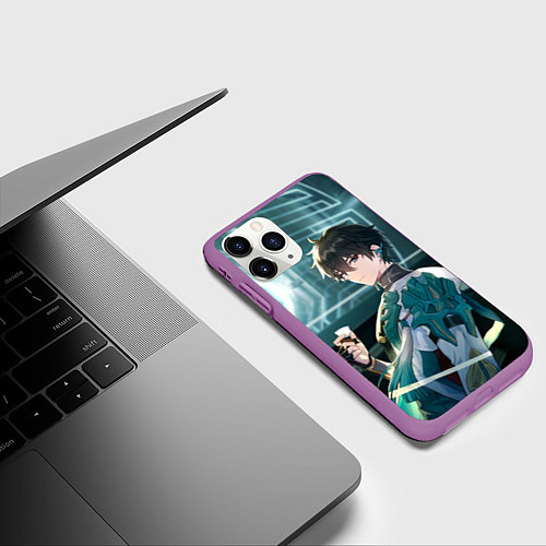 Чехол iPhone 11 Pro матовый Дань Хэн в общем вагоне / 3D-Фиолетовый – фото 3