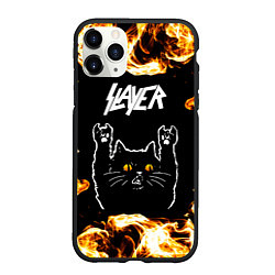 Чехол iPhone 11 Pro матовый Slayer рок кот и огонь, цвет: 3D-черный