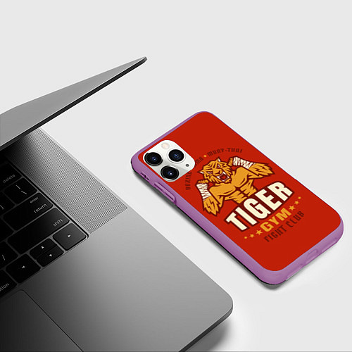 Чехол iPhone 11 Pro матовый Tiger - боец / 3D-Фиолетовый – фото 3