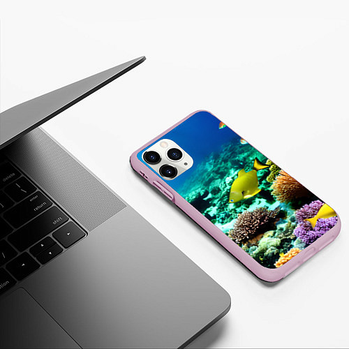 Чехол iPhone 11 Pro матовый Рыбы на дне моря / 3D-Розовый – фото 3