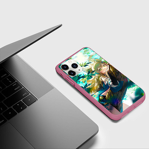 Чехол iPhone 11 Pro матовый Геншин Импакт: Кирара / 3D-Малиновый – фото 3