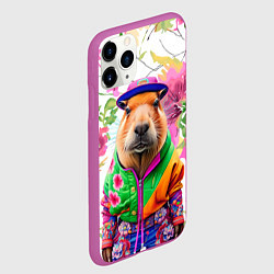 Чехол iPhone 11 Pro матовый Капибара в модной куртке - нейросеть, цвет: 3D-фиолетовый — фото 2