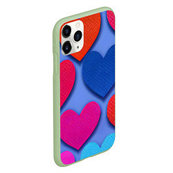 Чехол iPhone 11 Pro матовый Паттерн сердечки, цвет: 3D-салатовый — фото 2
