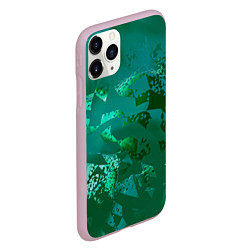 Чехол iPhone 11 Pro матовый Зелёные обрывки фигур, цвет: 3D-розовый — фото 2