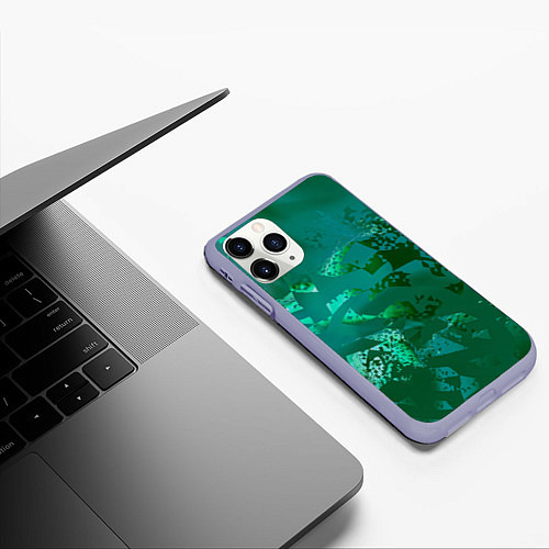 Чехол iPhone 11 Pro матовый Зелёные обрывки фигур / 3D-Светло-сиреневый – фото 3