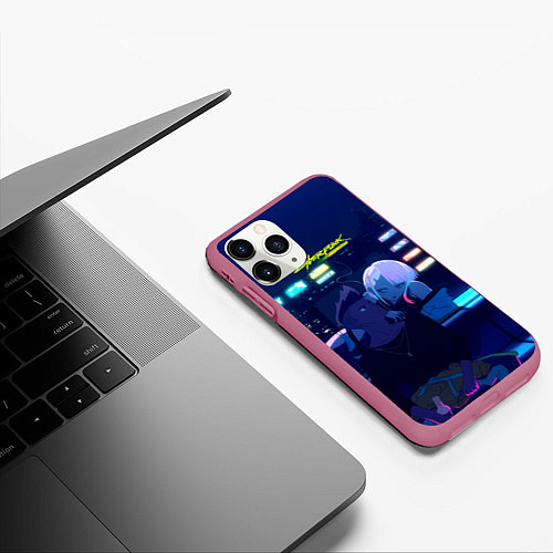 Чехол iPhone 11 Pro матовый Cyberpunk: Edgerunners Дэвид и Люси / 3D-Малиновый – фото 3