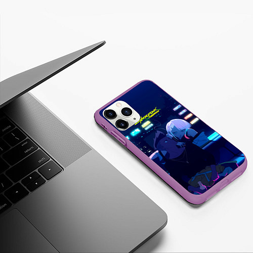 Чехол iPhone 11 Pro матовый Cyberpunk: Edgerunners Дэвид и Люси / 3D-Фиолетовый – фото 3