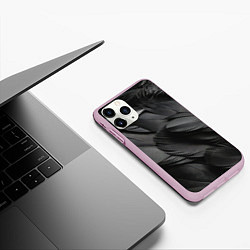 Чехол iPhone 11 Pro матовый Черные перья ворона, цвет: 3D-розовый — фото 2