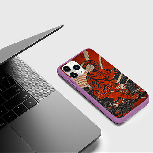Чехол iPhone 11 Pro матовый Тигр в японском стиле / 3D-Фиолетовый – фото 3