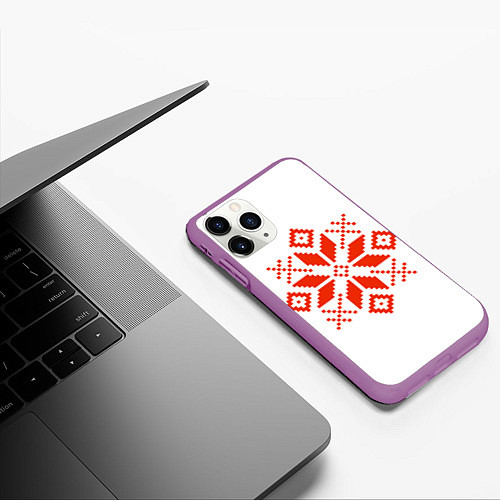 Чехол iPhone 11 Pro матовый Удмуртский узор / 3D-Фиолетовый – фото 3