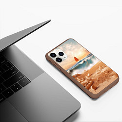 Чехол iPhone 11 Pro матовый Парусник в море, цвет: 3D-коричневый — фото 2