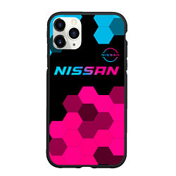 Чехол iPhone 11 Pro матовый Nissan - neon gradient: символ сверху, цвет: 3D-черный