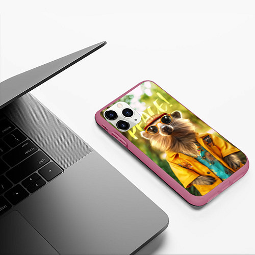 Чехол iPhone 11 Pro матовый Peace - хиппи квокка короткохвостый кенгуру / 3D-Малиновый – фото 3