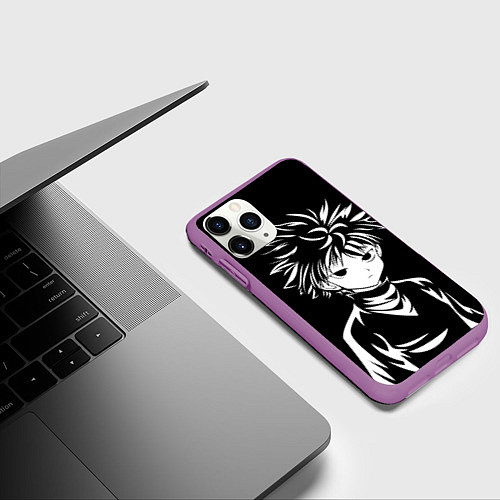 Чехол iPhone 11 Pro матовый Киллуа - чб / 3D-Фиолетовый – фото 3