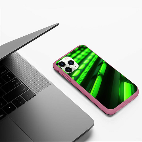 Чехол iPhone 11 Pro матовый Green neon abstract / 3D-Малиновый – фото 3