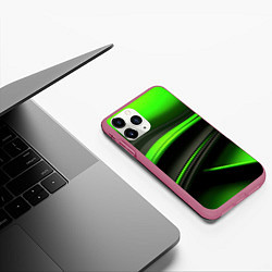 Чехол iPhone 11 Pro матовый Black green textureпоп, цвет: 3D-малиновый — фото 2