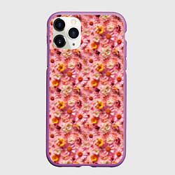 Чехол iPhone 11 Pro матовый Желтые белые и розовые цветы, цвет: 3D-фиолетовый
