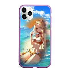 Чехол iPhone 11 Pro матовый Девушка загарает на пляже, цвет: 3D-фиолетовый