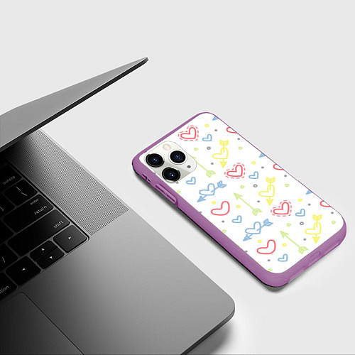 Чехол iPhone 11 Pro матовый Color hearts / 3D-Фиолетовый – фото 3