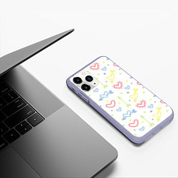 Чехол iPhone 11 Pro матовый Color hearts, цвет: 3D-светло-сиреневый — фото 2