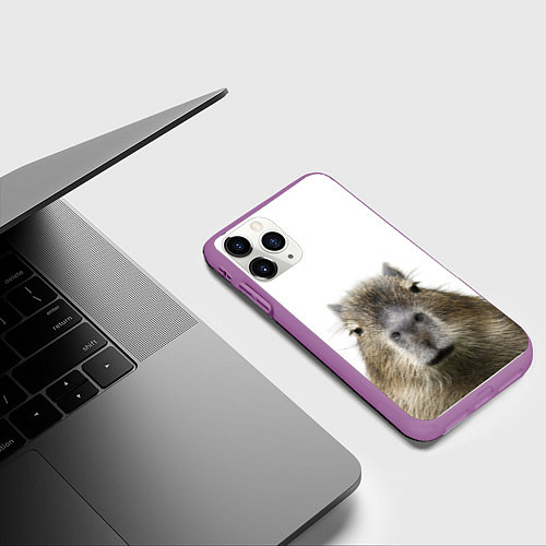 Чехол iPhone 11 Pro матовый Капибара пофигист / 3D-Фиолетовый – фото 3