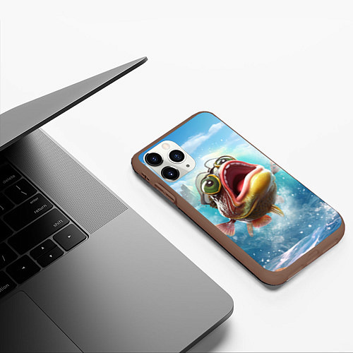 Чехол iPhone 11 Pro матовый Карп выпрыгивающий из воды / 3D-Коричневый – фото 3