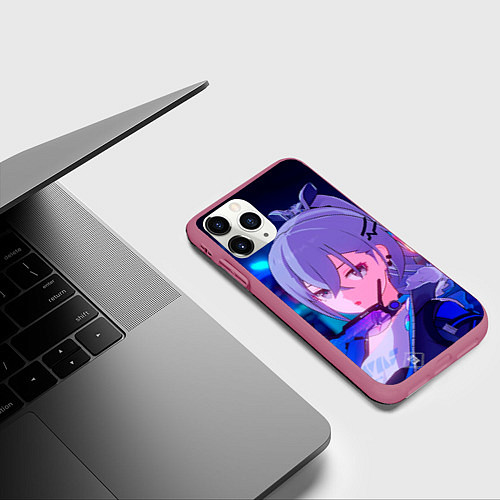 Чехол iPhone 11 Pro матовый Хонкай Стар Рейл: Серебряный Волк / 3D-Малиновый – фото 3