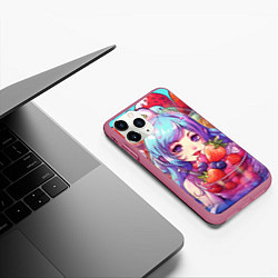 Чехол iPhone 11 Pro матовый Девушка с клубничным коктейлем, цвет: 3D-малиновый — фото 2