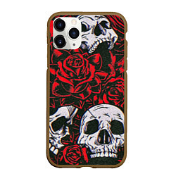Чехол iPhone 11 Pro матовый Красные розы и черепа, цвет: 3D-коричневый