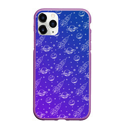 Чехол iPhone 11 Pro матовый Ракеты и планеты, цвет: 3D-фиолетовый