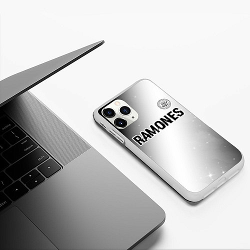 Чехол iPhone 11 Pro матовый Ramones glitch на светлом фоне: символ сверху / 3D-Белый – фото 3