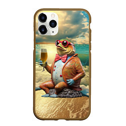 Чехол iPhone 11 Pro матовый Карп на берегу пьет пиво, цвет: 3D-коричневый