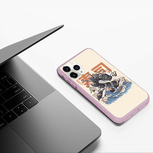 Чехол iPhone 11 Pro матовый Суши дракон с иероглифами в японском стиле / 3D-Розовый – фото 3