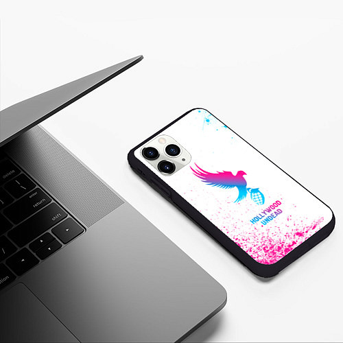 Чехол iPhone 11 Pro матовый Hollywood Undead neon gradient style / 3D-Черный – фото 3