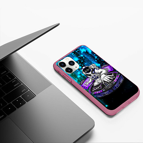 Чехол iPhone 11 Pro матовый Space DJ - neon starfall / 3D-Малиновый – фото 3