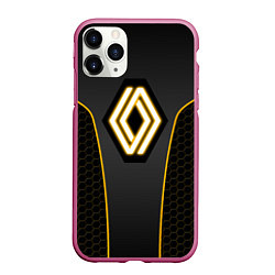 Чехол iPhone 11 Pro матовый Renault - неоновый желтый, цвет: 3D-малиновый