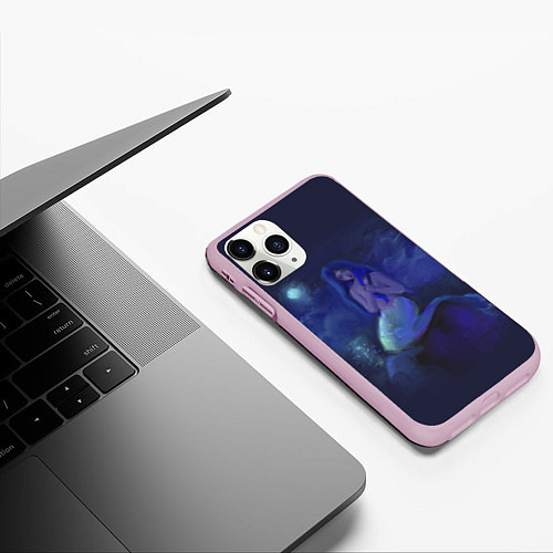 Чехол iPhone 11 Pro матовый Русалка и полнолуние / 3D-Розовый – фото 3