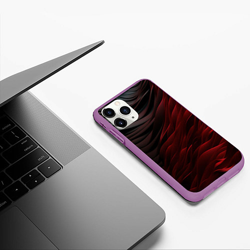 Чехол iPhone 11 Pro матовый Темно-красная текстура / 3D-Фиолетовый – фото 3