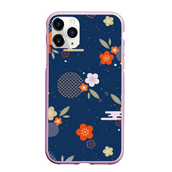 Чехол iPhone 11 Pro матовый Орнамент японского кимоно, цвет: 3D-розовый