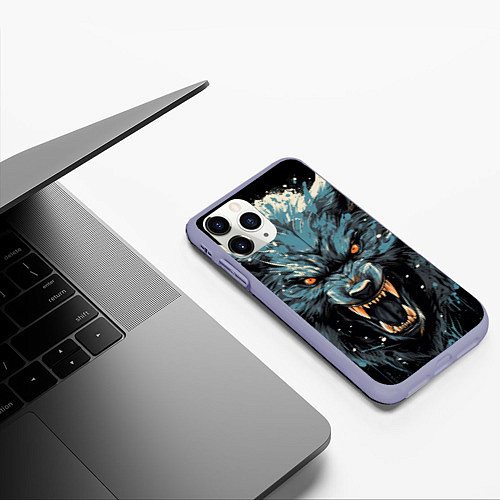 Чехол iPhone 11 Pro матовый Fantasy blue wolf / 3D-Светло-сиреневый – фото 3