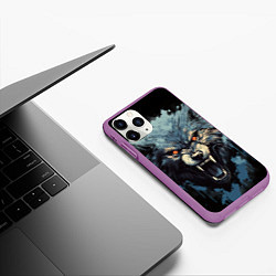 Чехол iPhone 11 Pro матовый Blue black wolf, цвет: 3D-фиолетовый — фото 2