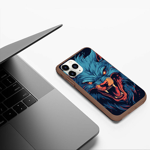 Чехол iPhone 11 Pro матовый Art blue wolf / 3D-Коричневый – фото 3