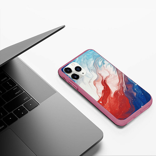 Чехол iPhone 11 Pro матовый Белый синий красный / 3D-Малиновый – фото 3