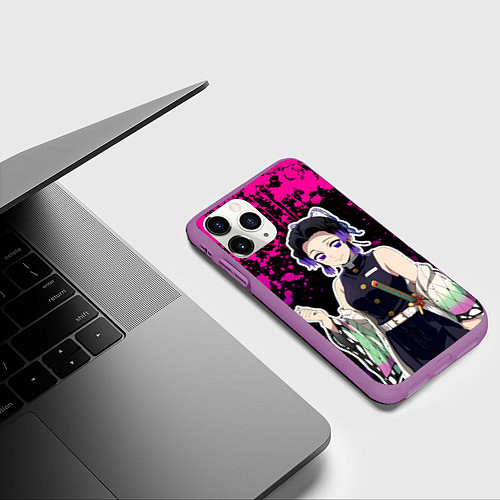 Чехол iPhone 11 Pro матовый Шинобу кочо - неоновые брызги / 3D-Фиолетовый – фото 3