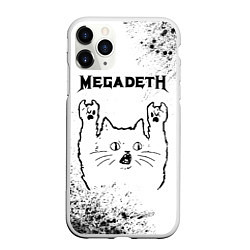 Чехол iPhone 11 Pro матовый Megadeth рок кот на светлом фоне, цвет: 3D-белый